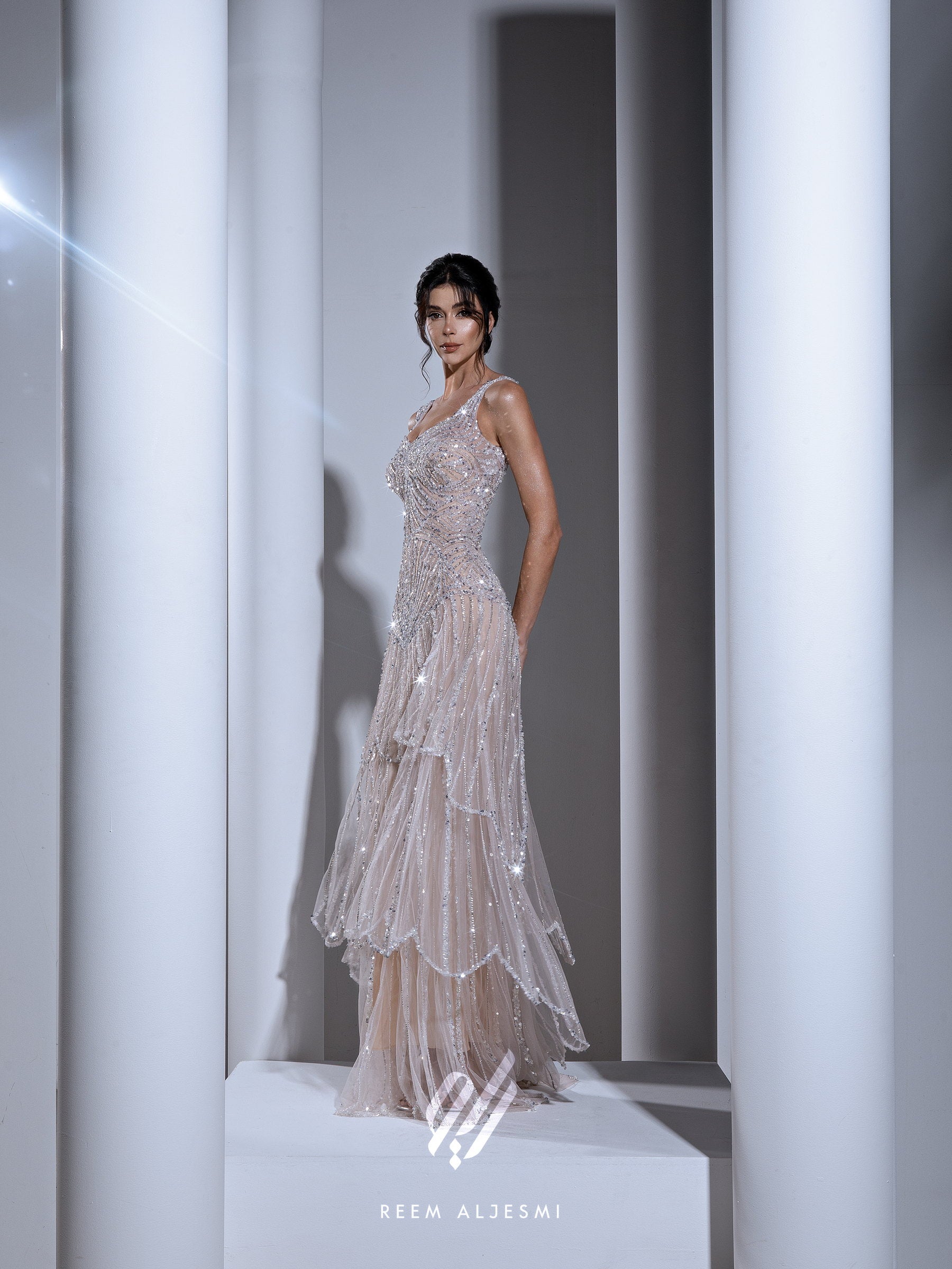 Blush Tiered Crystal Gown