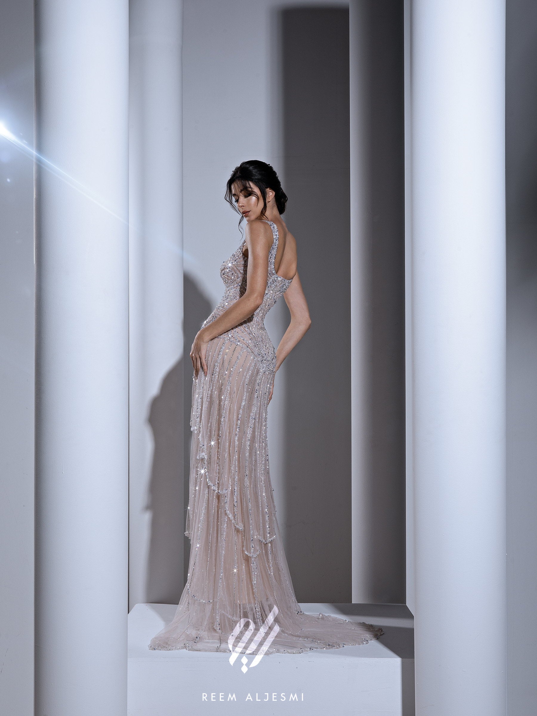 Blush Tiered Crystal Gown
