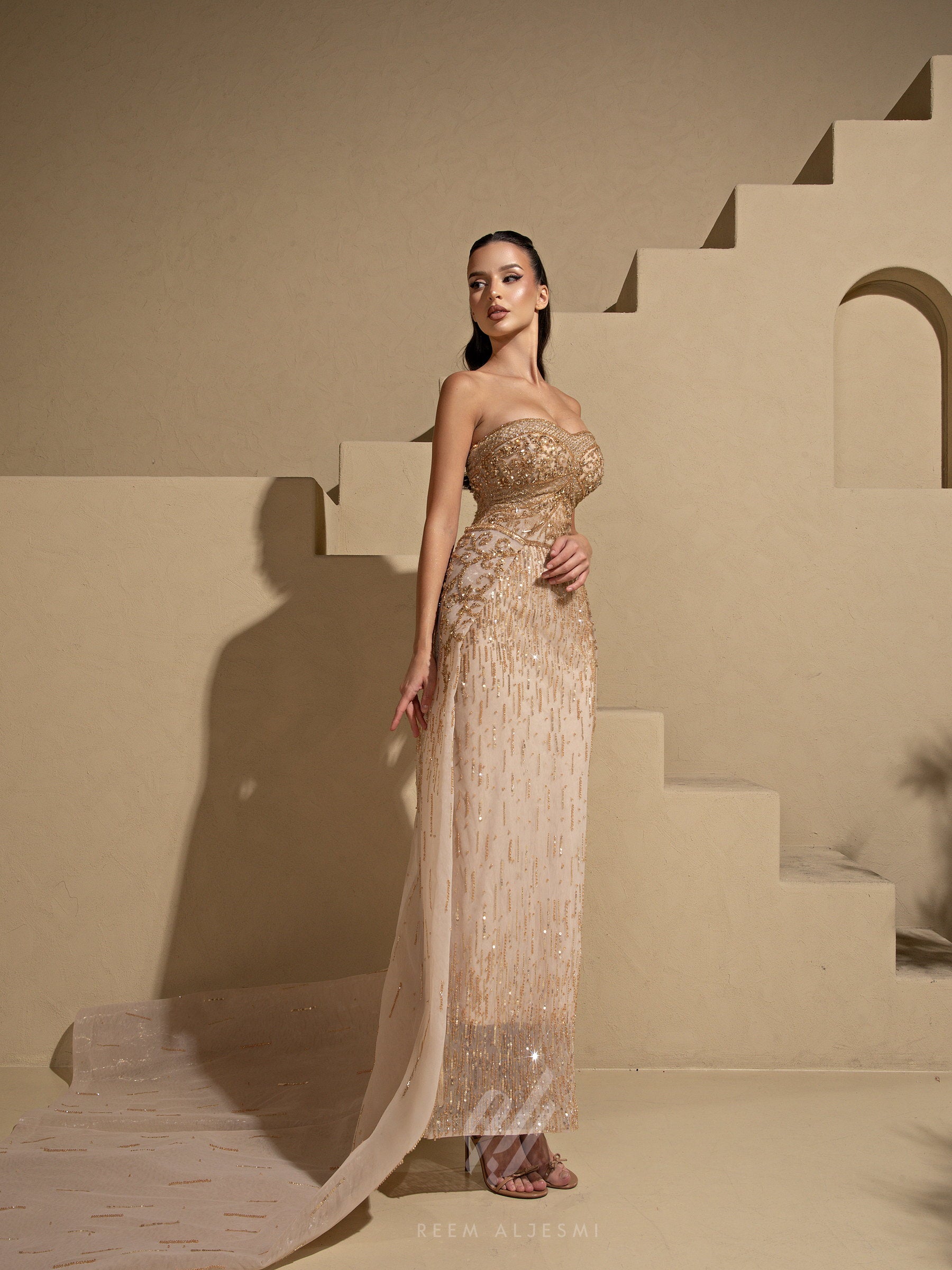 Gold Strapless Column