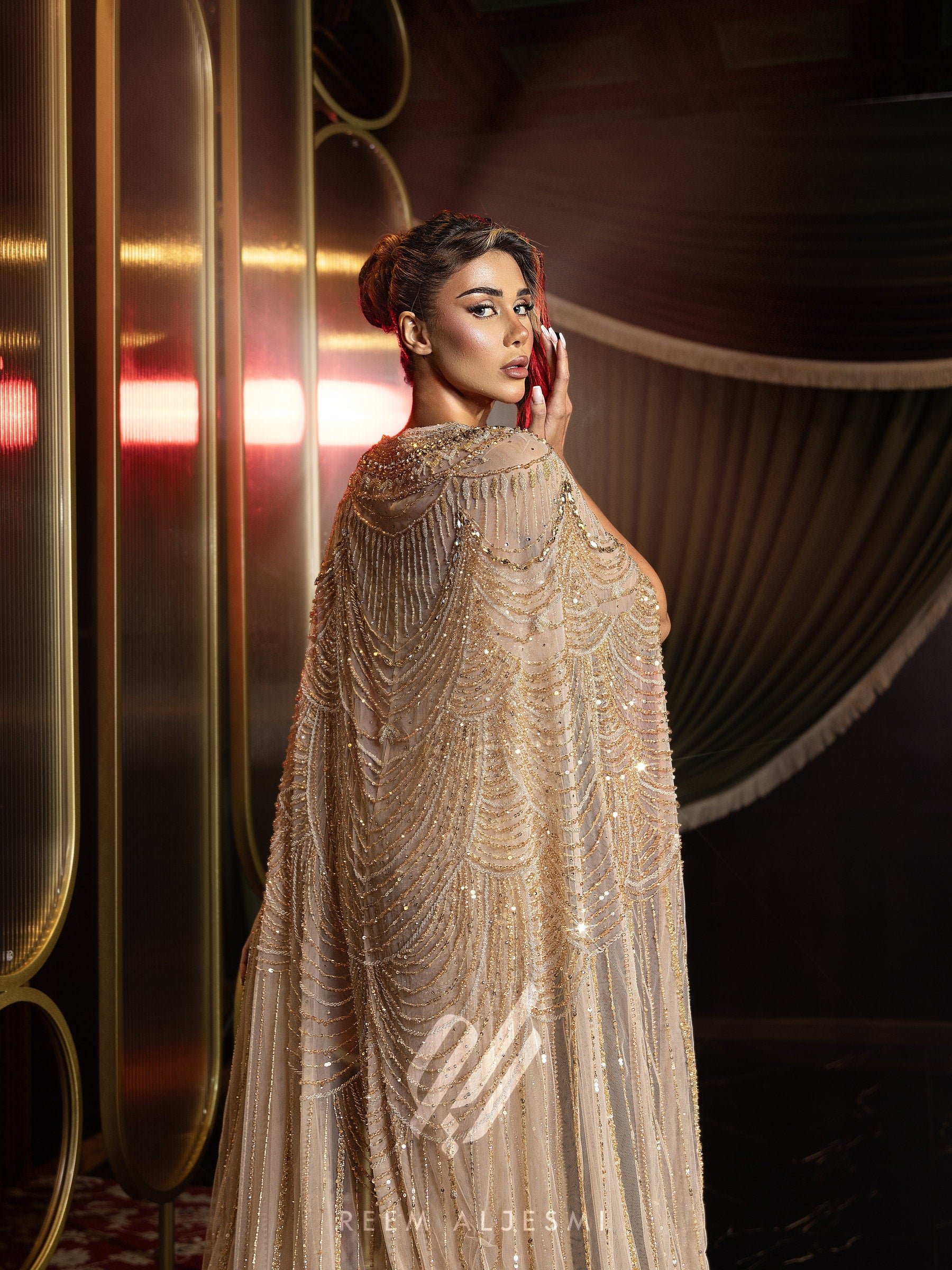 Golden Scallop Cape Gown