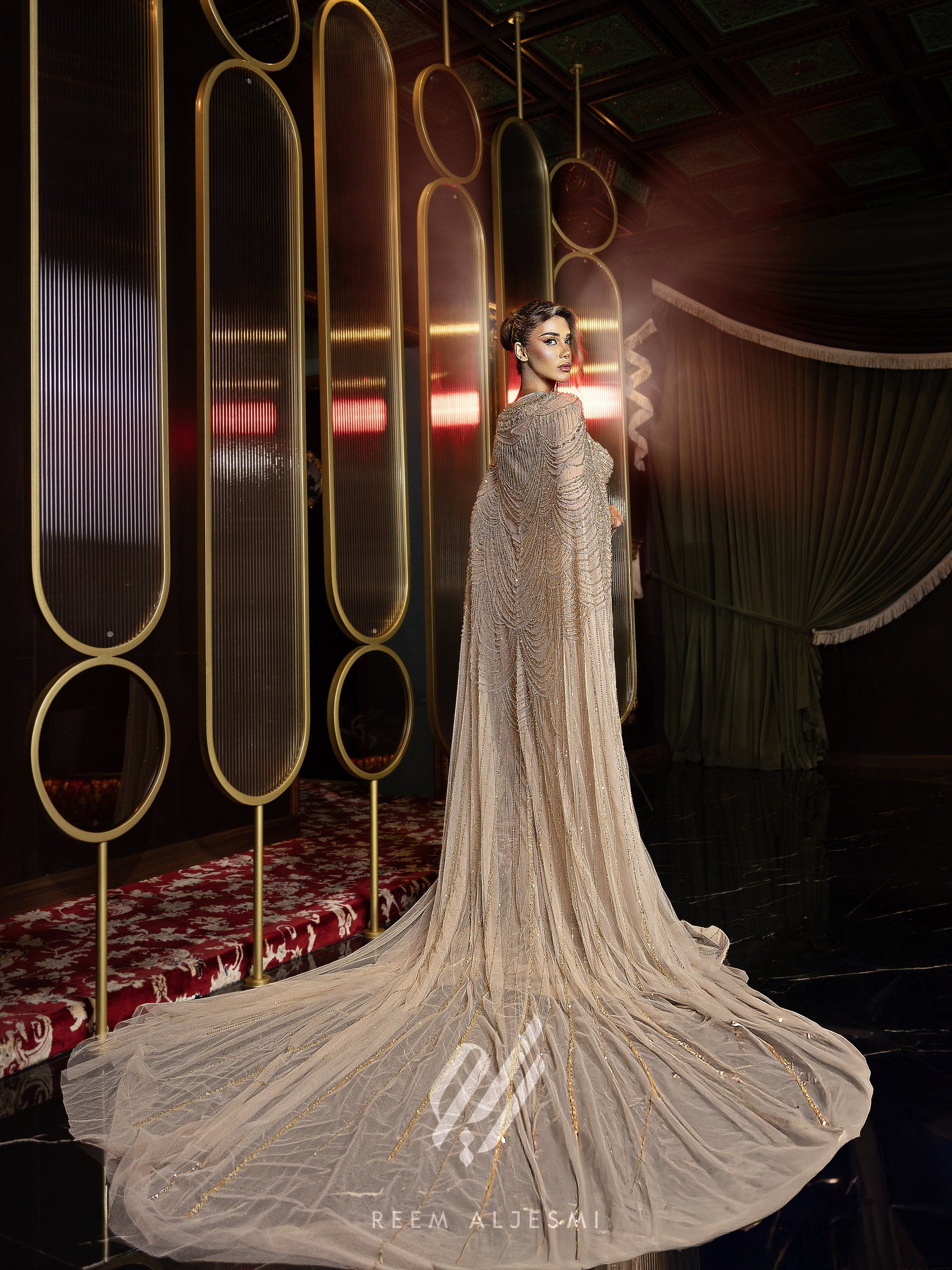 Golden Scallop Cape Gown