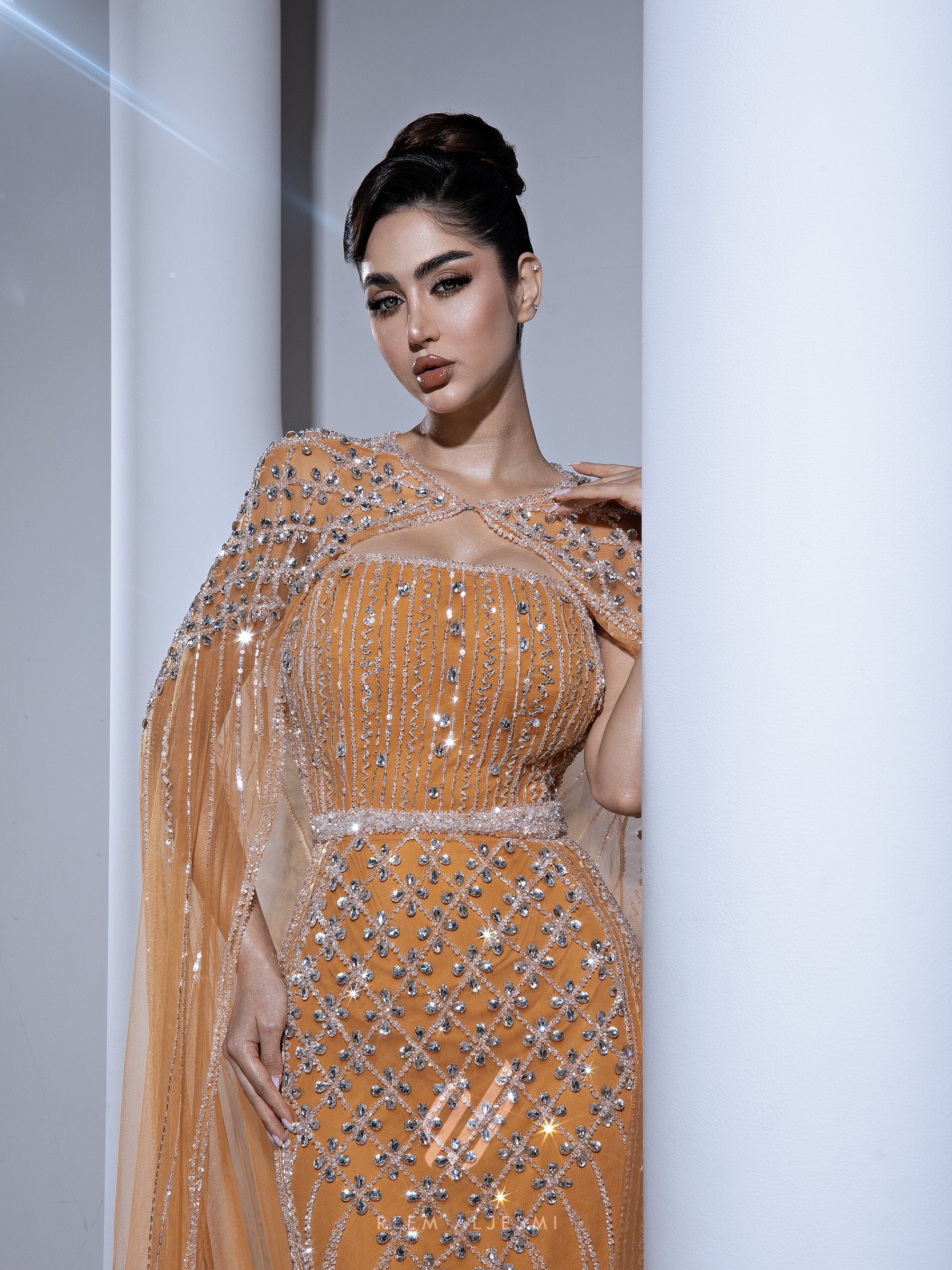 Apricot Cape Gown