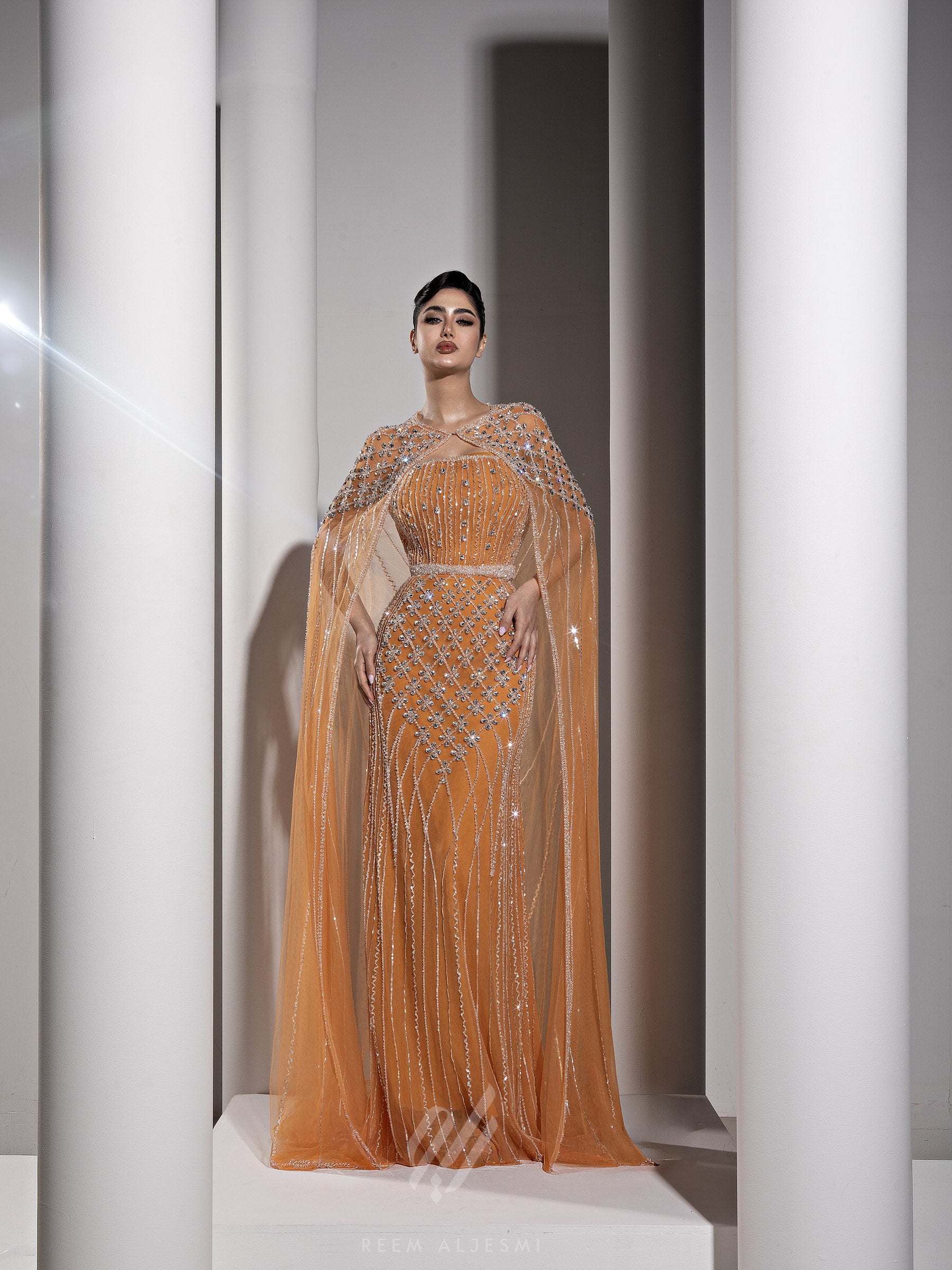 Apricot Cape Gown
