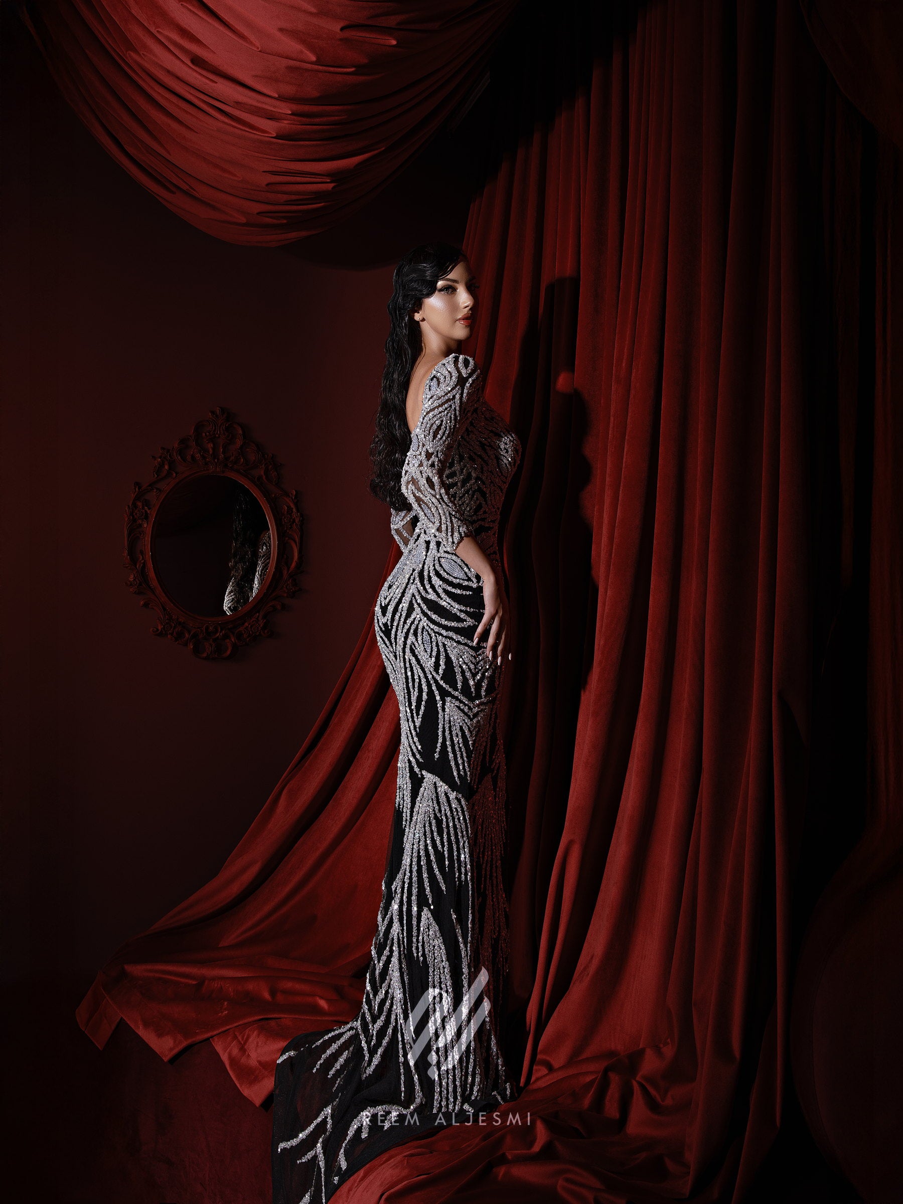 Onyx Feather Gown