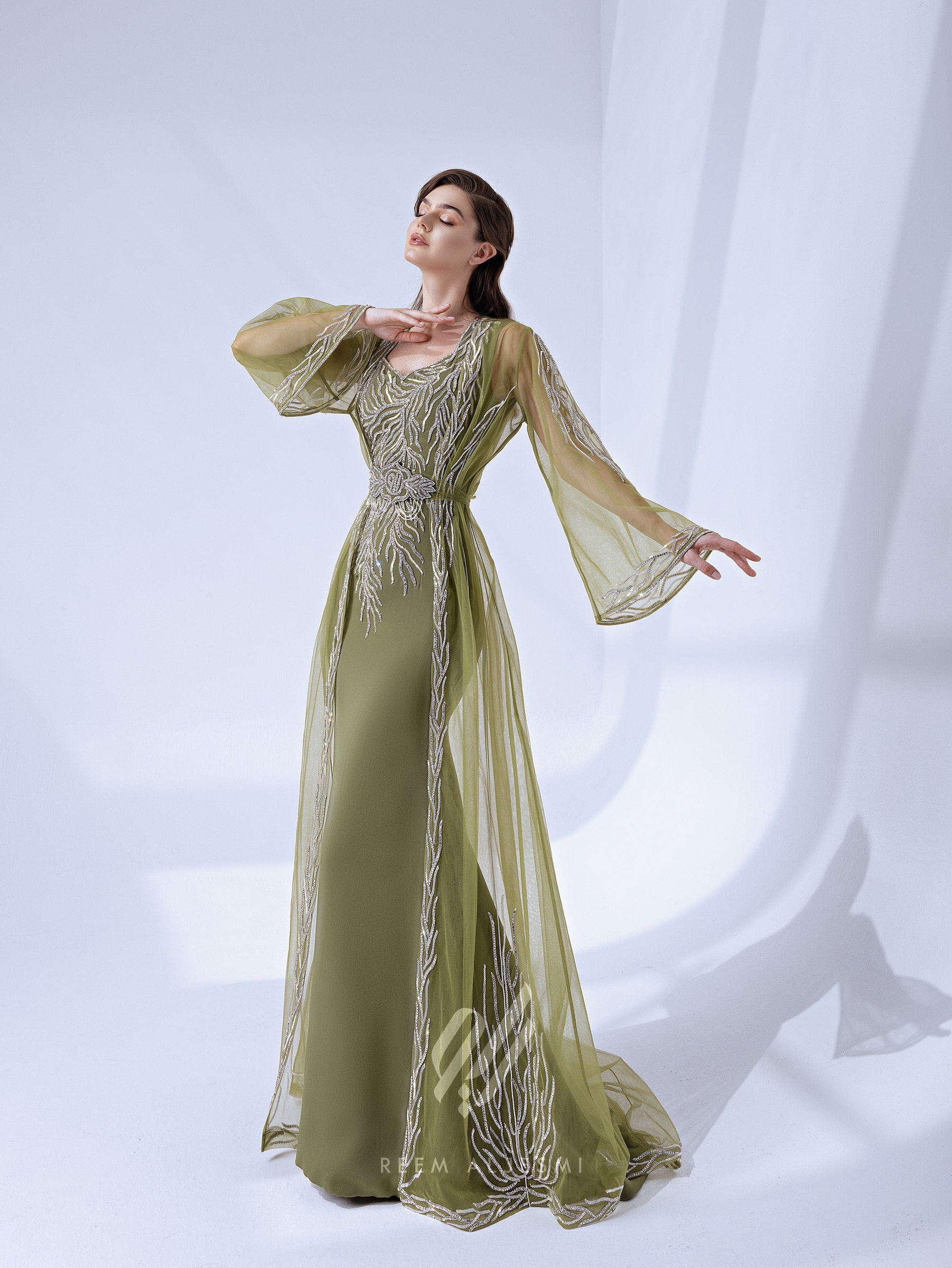 Olive Beaded Kaftan